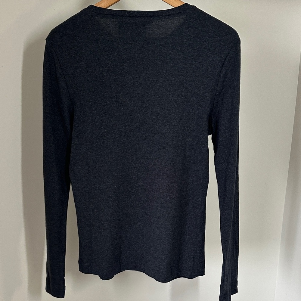 Tory Burch Dark Grey Monogram Pima Cotton Long-Sleeve Crew Tee - Picture 5 of 8